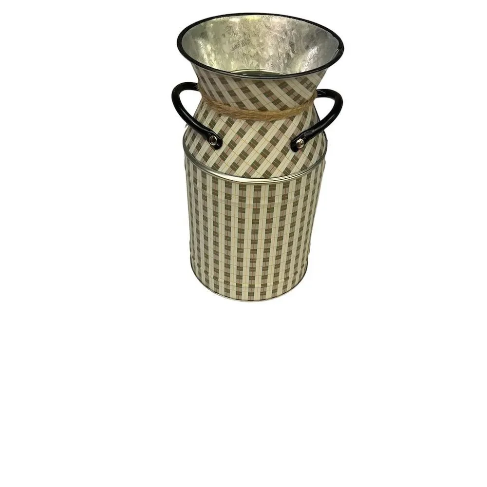 Rustic Farmhouse Galvanized Metal Milk Can Vase with Thankful Tag
